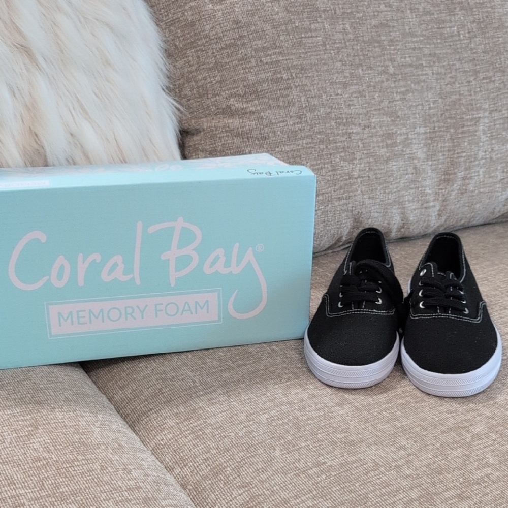 Coral Bay Black Canvas Shoes with White Soles Brand New